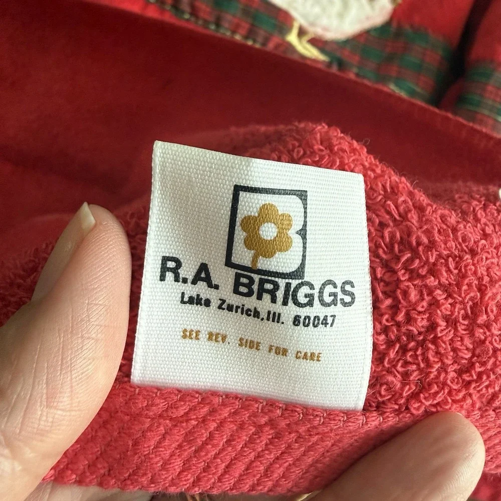 Vintage R.A. Briggs Goose Towel Set 4 Sears Christmas Bath Hand Tartan Plaid Red